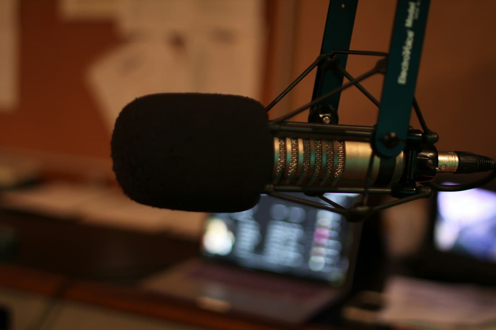 Radio studio microphone setup for creating professional entertainment and news reports