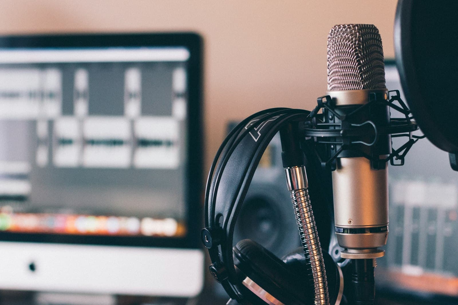 Professional studio microphone with headphones - radio show prep essentials
