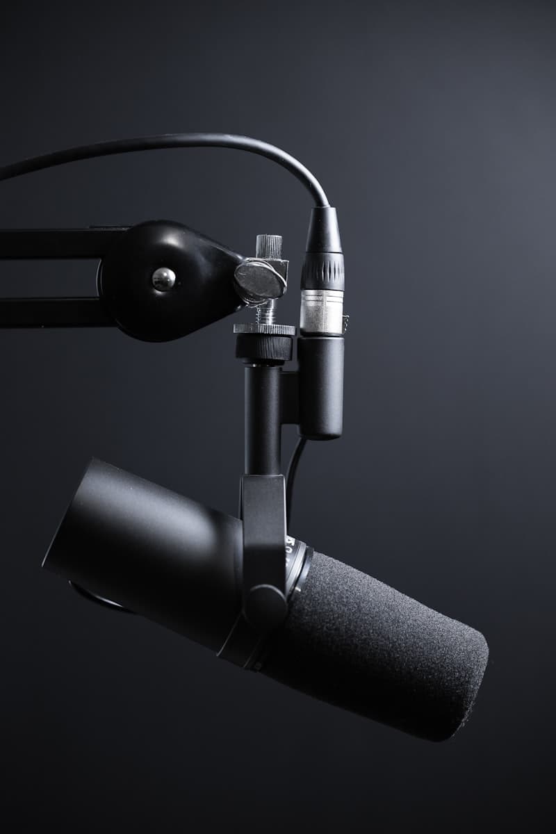 Professional microphone in radio studio