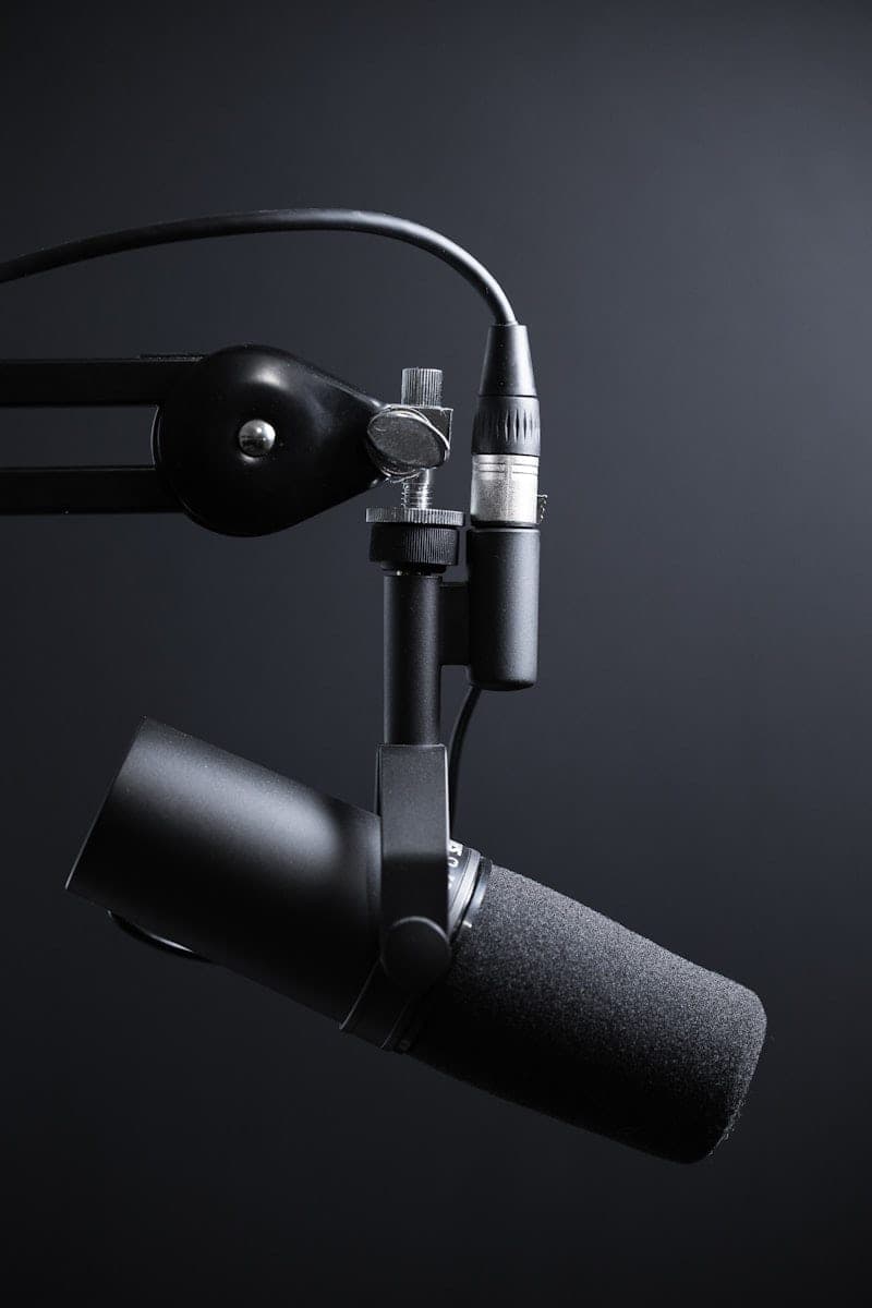 Professional microphone in radio studio
